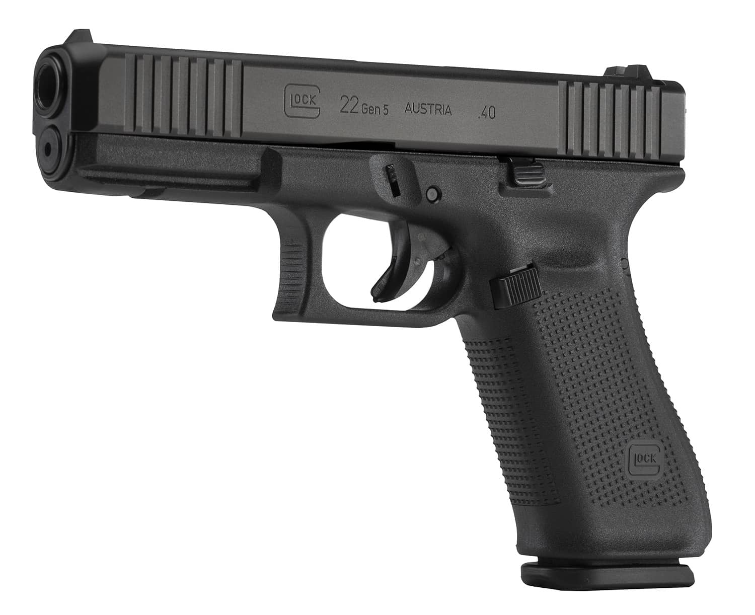 Glock PA225S201 G22 Gen5 Full Size 40 S&W 10+1 4.49" Black GMB Barrel, Black nDLC Serrated Slide, Black Polymer Frame w/Picatinny Rail, Black Textured w/Interchangeable Backstrap Grip, Ambidextrous