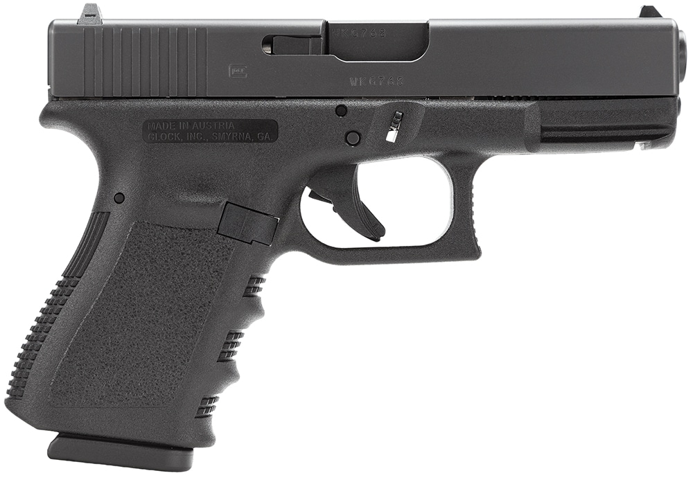 Glock PI2350203 G23 Gen3 Compact 40 S&W 13+1 4.02" Black Polygonal Rifled Barrel, Matte Black Serrated Slide, Black Polymer Frame w/Picatinny Rail, Black Textured Finger Grooved Polymer Grip, Right Hand
