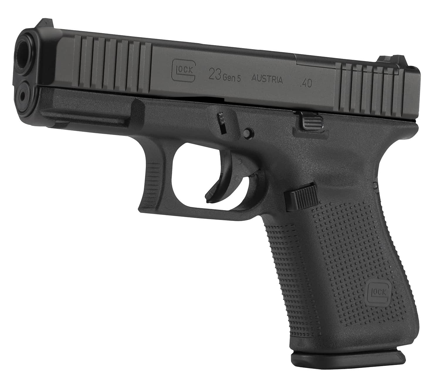 Glock PA235S201MOS G23 Gen5 MOS Compact 40 S&W 10+1 4.02" Black GMB Barrel, Black nDLC MOS Cut/Serrated Slide, Black Polymer Frame w/Picatinny Rail, Black Textured w/Interchangeable Backstrap Grip, Ambidextrous