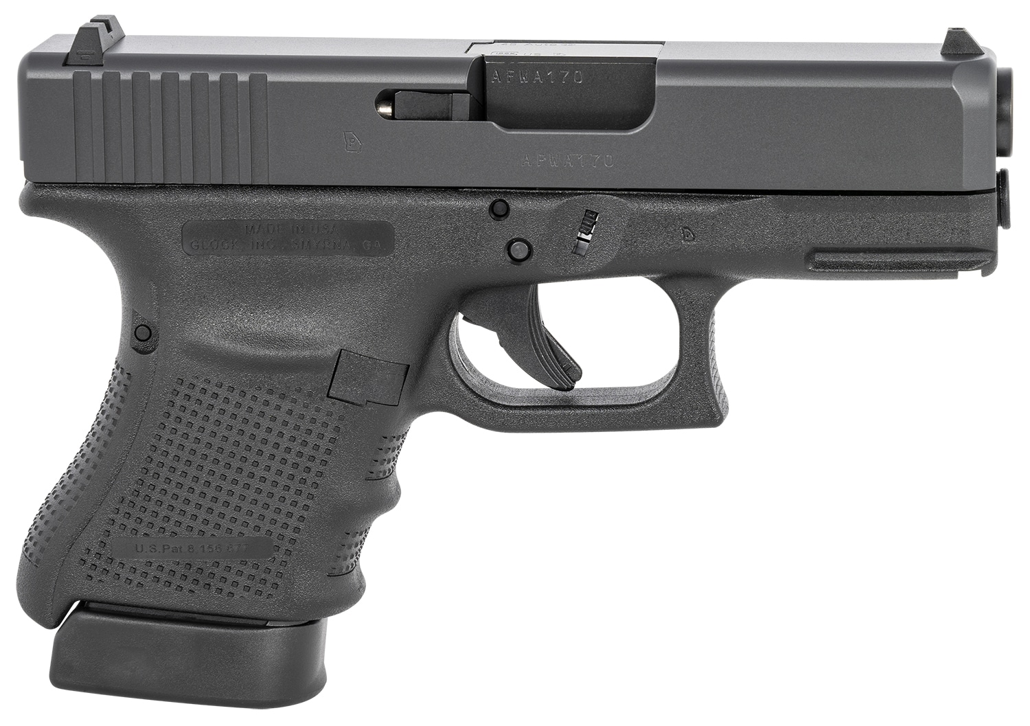 Glock UG3050201 G30 Gen4 Sub-Compact 45 ACP 10+1 3.78" Black Polygonal Rifled Barrel, Matte Black Serrated Slide, Black Polymer Frame w/Picatinny Rail, Black Textured Finger Grooved w/Interchangeable Backstrap Grip, Right Hand, USA Made
