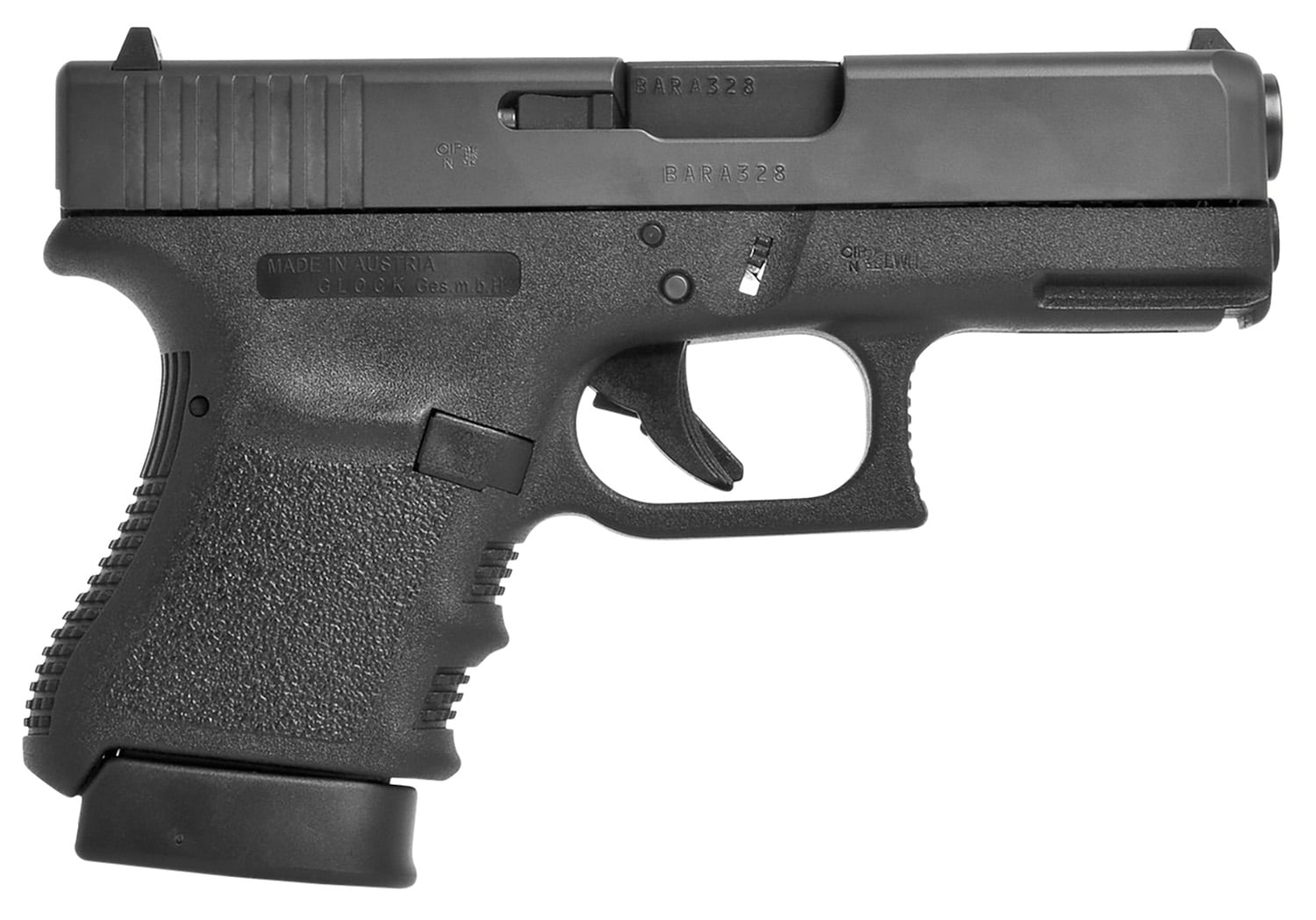 Glock UI3650201FGR G36 Gen3 Sub-Compact 45 ACP 6+1 3.78" Black Polygonal Rifled Barrel, Matte Black Serrated Slide, Black Polymer Frame w/Picatinny Rail, Black Textured Finger Grooved Polymer Grip, USA Made
