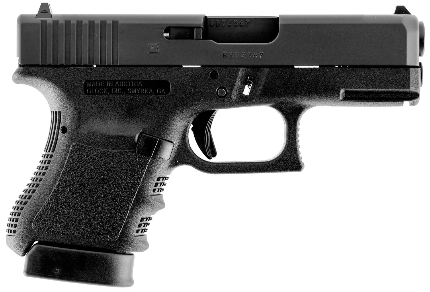 Glock PI3650201FGR G36 Gen3 Sub-Compact 45 ACP 6+1 3.78" Polygonal Rifled Barrel, Matte Black Serrated Slide, Black Polymer Frame w/Picatinny Rail, Black Textured Finger Grooved Polymer Grip