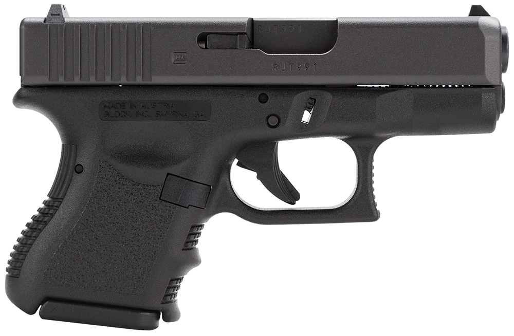 Glock PI3950201 G39 Gen3 Sub-Compact 45 GAP 6+1 3.43" Black Polygonal Rifled Barrel, Matte Black Serrated Slide, Black Polymer Frame, Black Textured Finger Grooved Polymer Grip, Right Hand