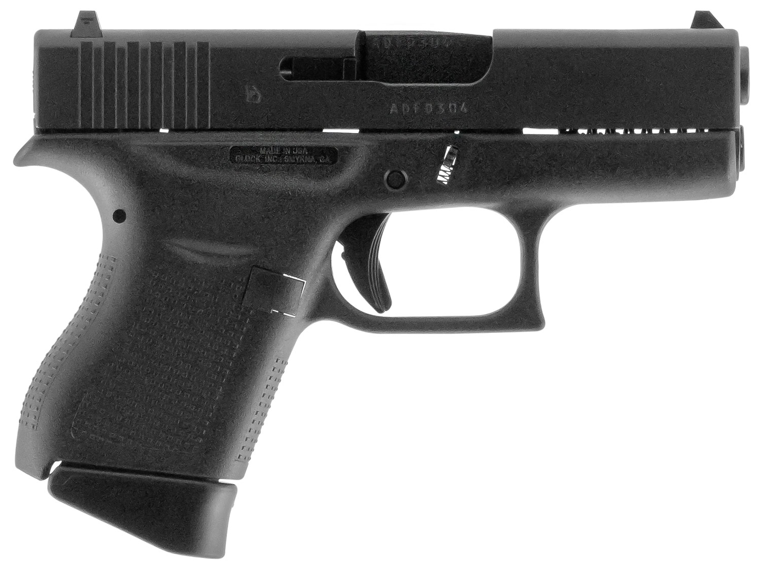 Glock UI4350201 G43 Sub-Compact Frame 9mm Luger 6+1 3.41" Black Steel Barrel, Matte Black Serrated Steel Slide, Black Polymer Frame, Textured Polymer Grip, Right Hand