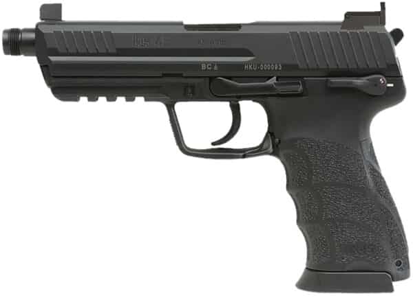 K 81001117 HK45 V1 .45 ACP 10+1 4.46" Black Threaded Barrel, Black Cerakote Serrated Steel Slide, Black Polymer Frame w/Picatinny Rail, Ambidextrous