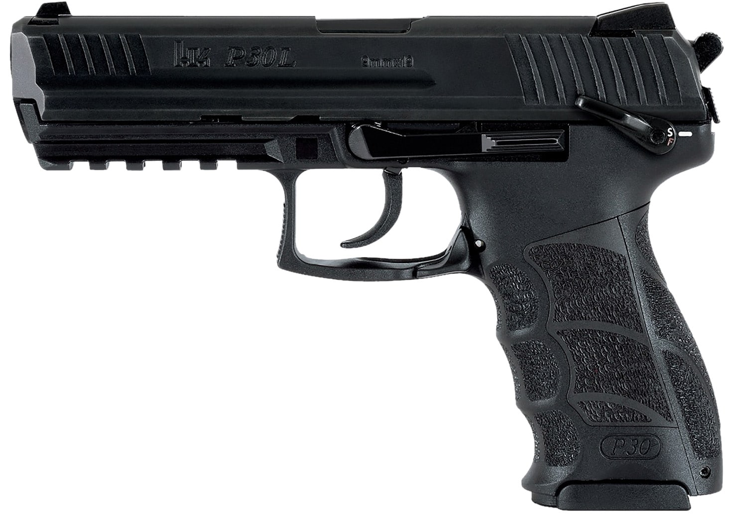 HK 81001098 P30L V3 9mm Luger 15+1 4.45" Black Polygonal Rifled Barrel, Black Cerakote Long/Serrated Steel Slide, Black Polymer Frame w/Picatinny Rail, Black Interchangeable Backstrap Grip, Ambidextrous, Decocker Button