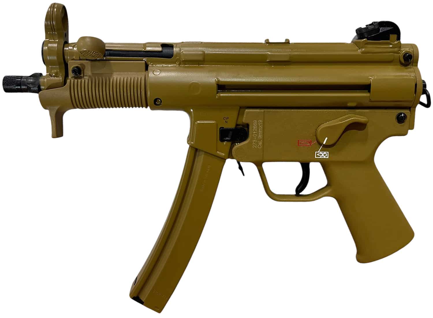 HK 81001076 SP5K-PDW RAL8000 9mmx19 30+1 4.53" Black Navy-Style Threaded Barrel, Flat Dark Earth Earth Cerakote Steel Receiver & Frame, FDE Polymer Grip, 2 Magazines