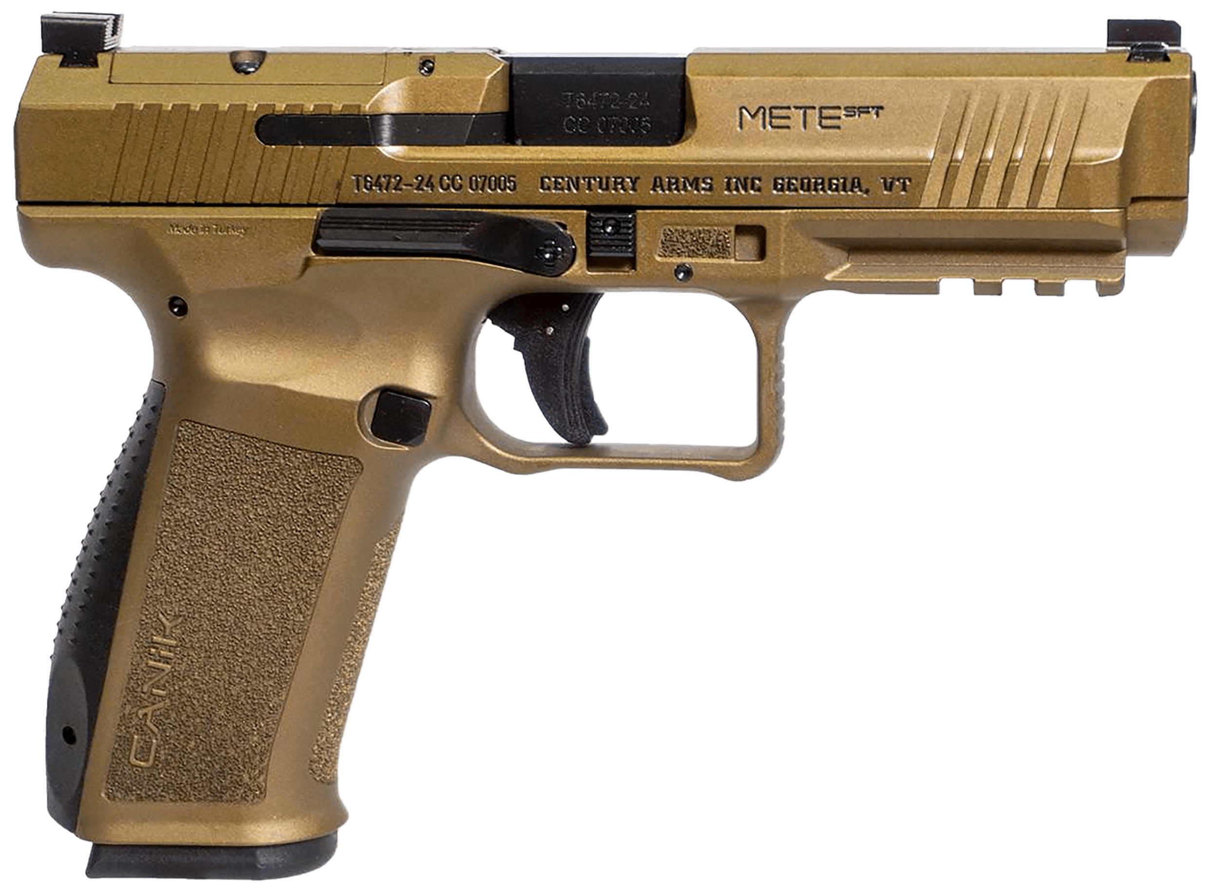 Canik HG5636BBN Mete SFT Full Size Frame 9mm Luger 20+1 4.46" Black Match Grade Barrel, Burnt Bronze Cerakote Optic Ready/Serrated Steel Slide, Polymer Frame w/Beavertail & Picatinny Rail, Aggressive Texture Interchangeable Backstrap Grip, Ambidextrous