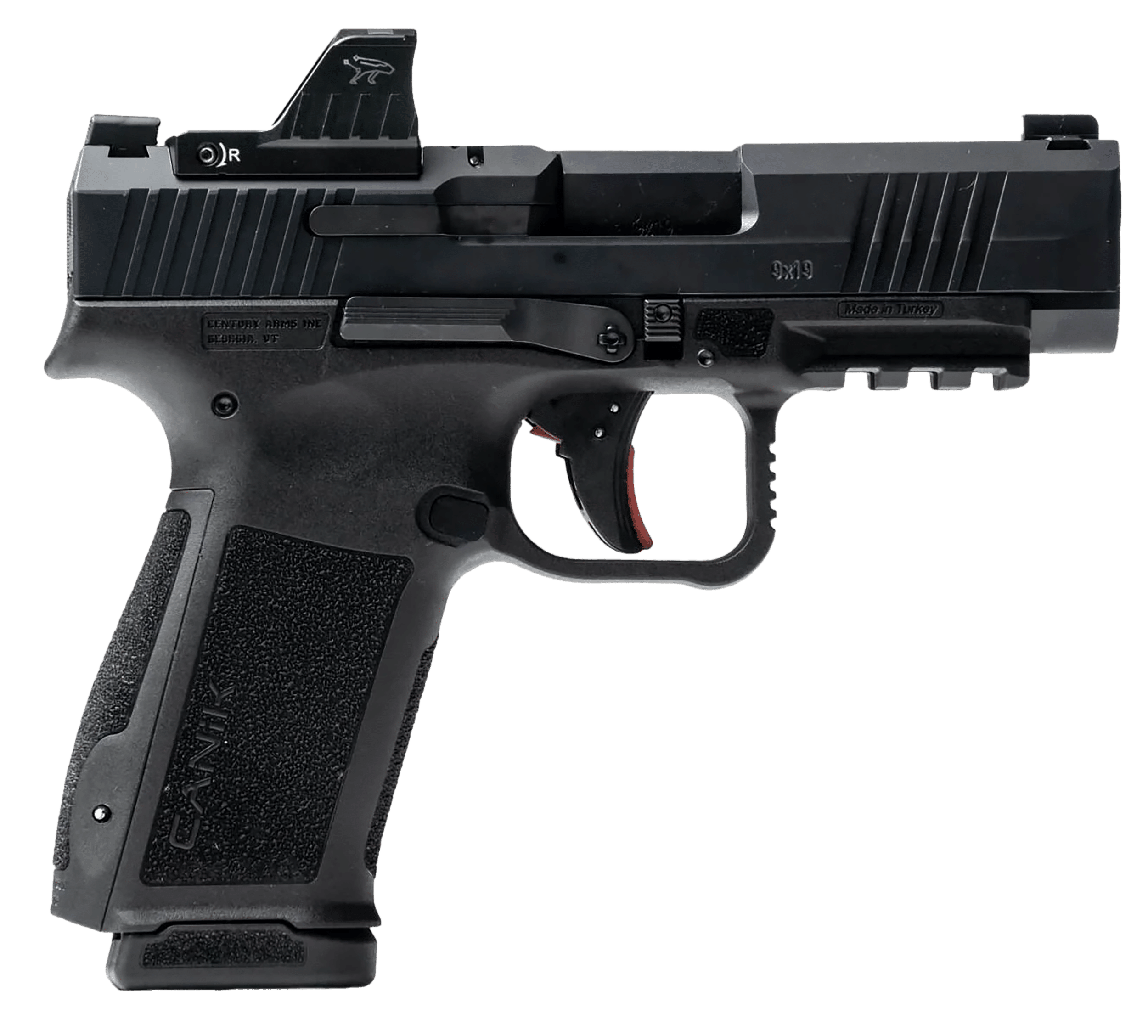 Canik HG7883VN Mete MC9LS Sub-Compact Frame 9mm Luger 17+1 3.64" Black Steel Barrel, Black Nitride Serrated Steel Slide, Black Polymer Frame w/Picatinny Rail, Interchangeable Backstrap Grip, MeCanik M01 Red Dot