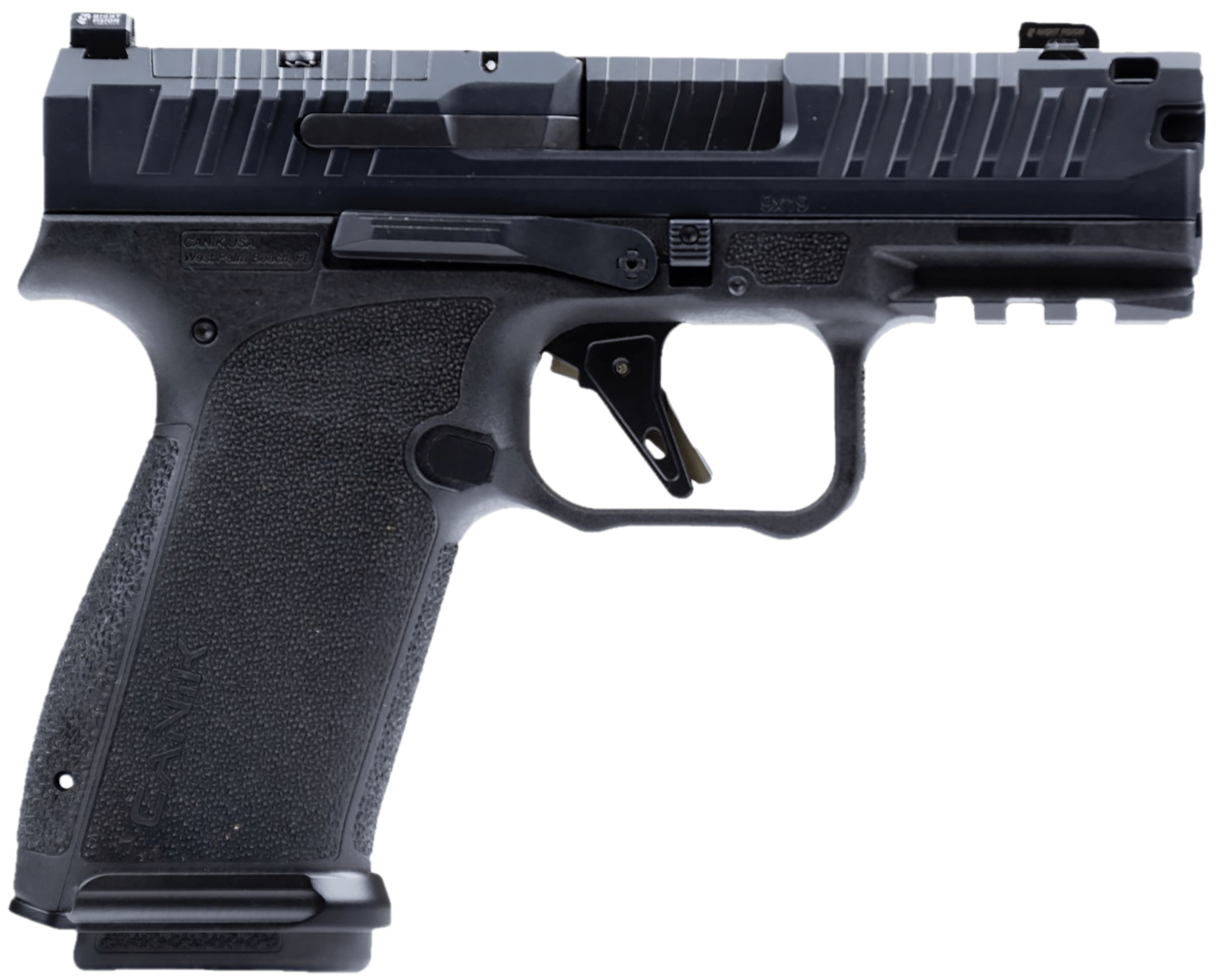 Canik HG8328N Mete MC9 Prime 9mm Luger 17+1 3.64" Black Nitride Compensated Barrel, Black Nitride Integrated Compensator/Optic Ready/Serrated Steel Slide, Black Polymer Frame w/Picatinny Rail