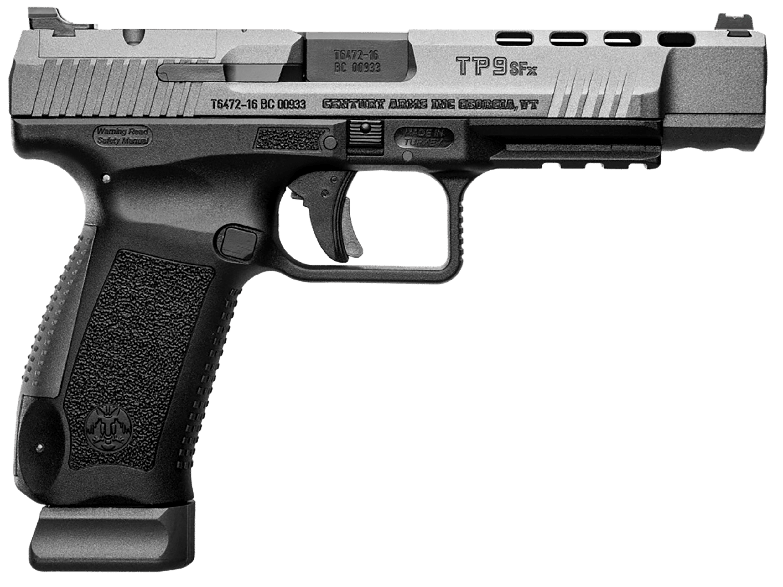 Canik HG4192GN TP9 SFx 9mm Luger 10+1 5.20" Tungsten Gray Match Grade Barrel, Black Lightening Cut/Optic Cut/Serrated Steel Slide, Black Polymer Frame w/Picatinny Rail, Interchangeable Backstrap Grip