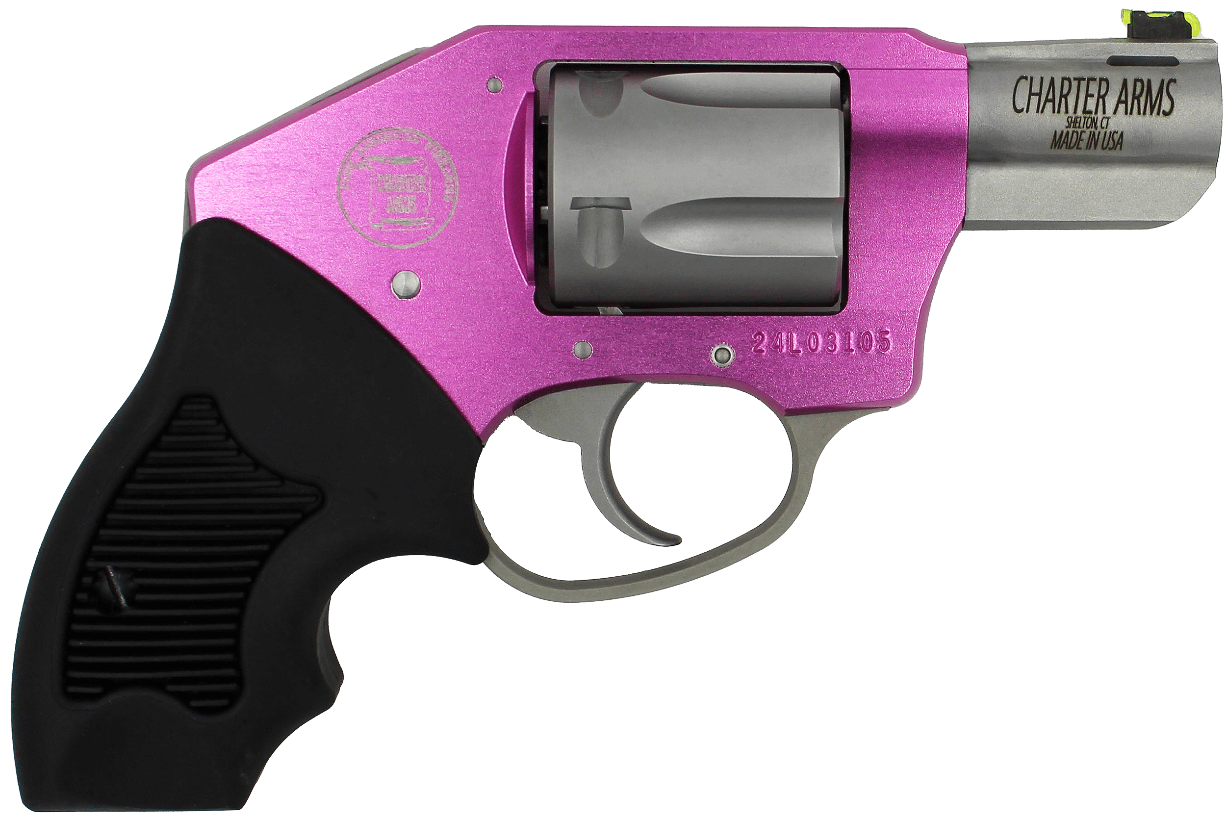 Charter Arms 53831 Undercover Lite Pink Lady Small 38 Special, 5 Shot 2" Stainless Steel Barrel & Cylinder, Pink Aluminum Frame w/Black Finger Grooved Rubber Grip, Concealed Hammer