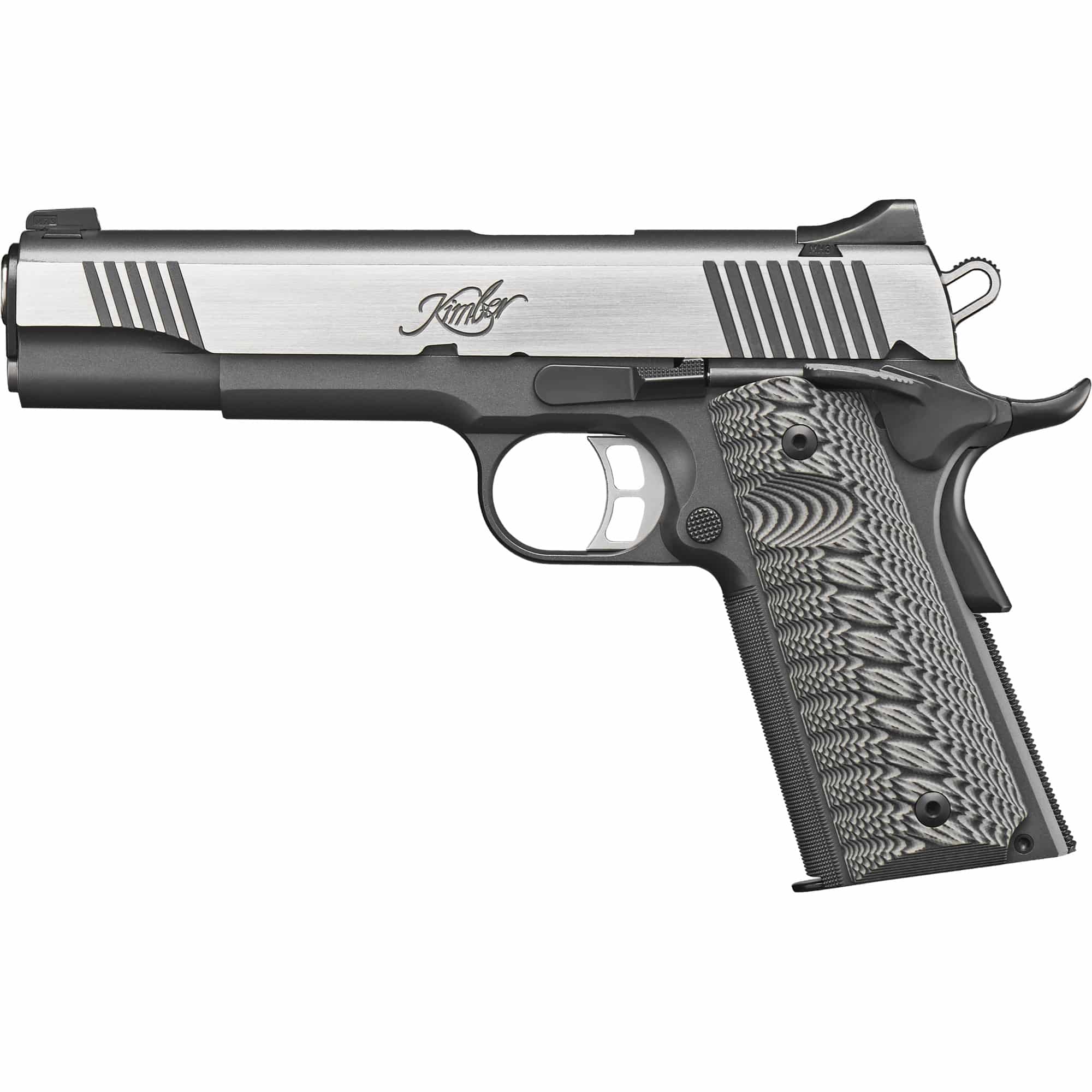 Kimber America, Eclipse Custom, 1911, Semi-automatic, Full Size, 45ACP, 5" Barrel, Matte Finish, Black Frame with Silver Slide, G-10 Grips, Night Sights, 8 Rounds