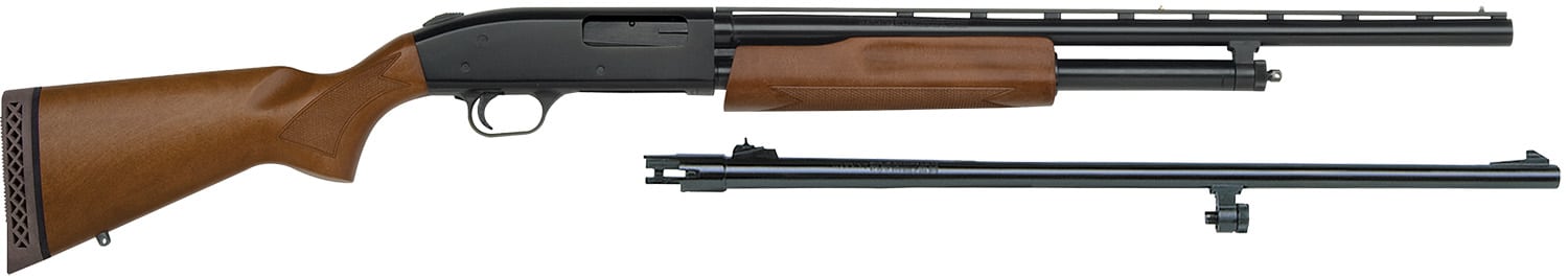Mossberg 54188 500 Bantam Field/Deer 20 Gauge 5+1 3" 22" Vent Rib/24" Slugster Barrels, Blued Metal Finish, Dual Extractors, Wood Stock, EZ-Reach Forend, 13" LOP, Includes Accu-Set Chokes (Youth Combo)