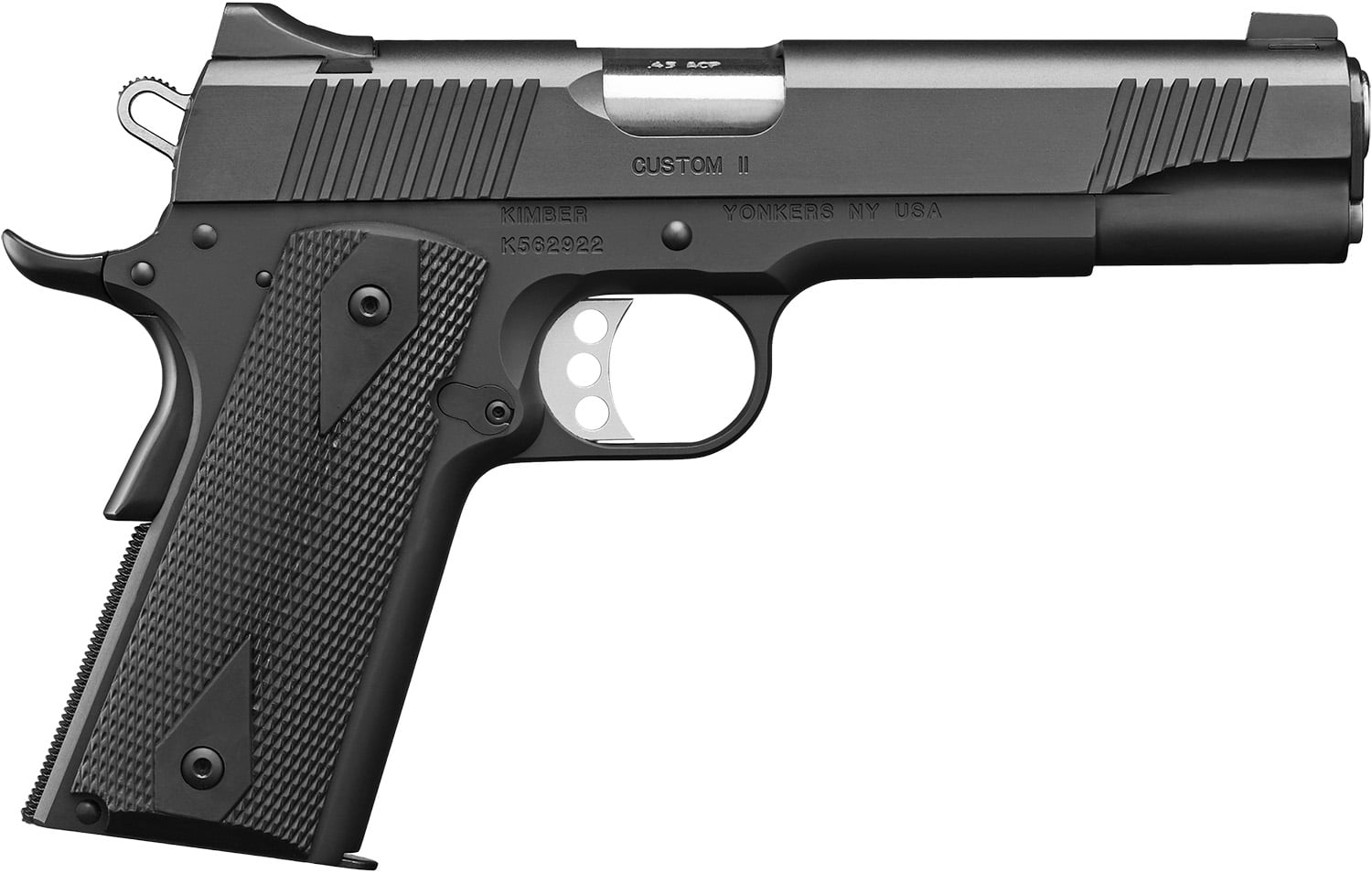 Kimber Mfg, Inc 3200001CA Custom II *CA Compliant 45 ACP 7+1 5" Stainless Match Grade Barrel, Matte Black Serrated Steel Slide, Matte Black Steel Frame w/Beavertail, Black Synthetic Double Diamond Grip