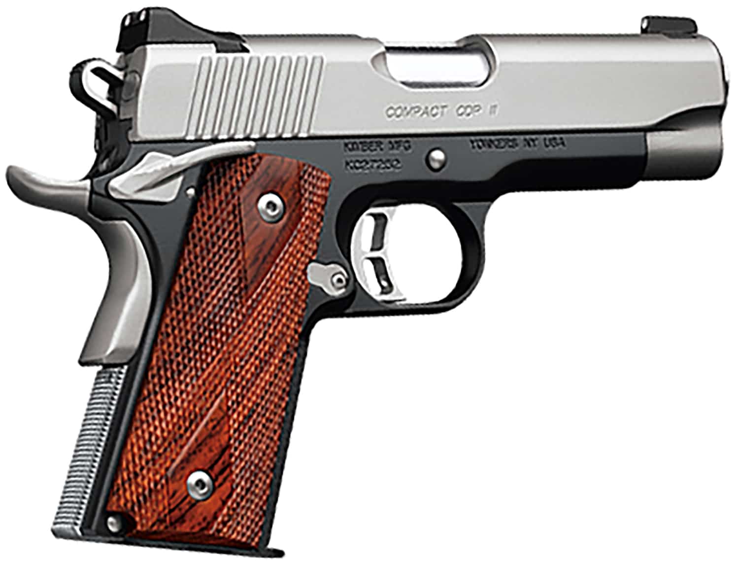 Kimber Mfg, Inc 3200018CA CDP II Custom *CA Compliant 45 ACP 8+1 5" Stainless Match Grade Barrel, Brush Polished Serrated Stainless Steel Slide, Brush Polished Aluminum Frame w/Beavertail, Gray/Black Double Diamond Laminate Grip