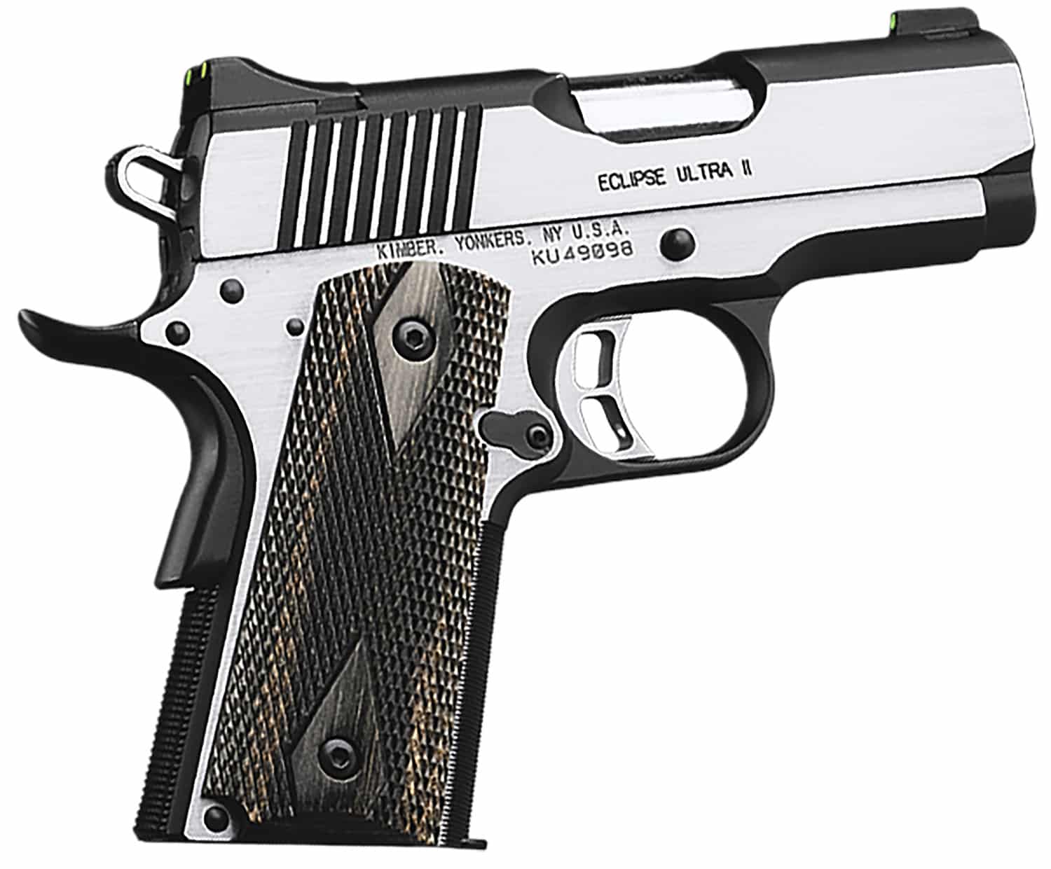 Kimber Mfg, Inc 3200042CA Eclipse Ultra II *CA Compliant 45 ACP 7+1 3" Stainless Steel Barrel, Brush Polished Serrated Stainless Steel Slide, Brush Polished Stainless Steel Frame w/Beavertail, Gray/Black Double Diamond Laminate Grip