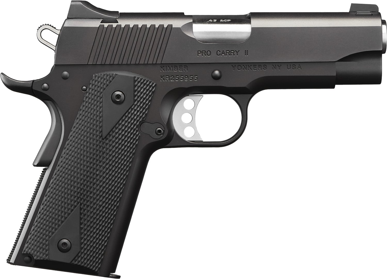 Kimber Mfg, Inc 3200051CA Carry II Pro *CA Compliant 45 ACP 7+1 4" Stainless Match Grade Barrel, Matte Black Serrated Steel Slide, Matte Black Aluminum Frame w/Beavertail, Black Synthetic Double Diamond Checkering Grip