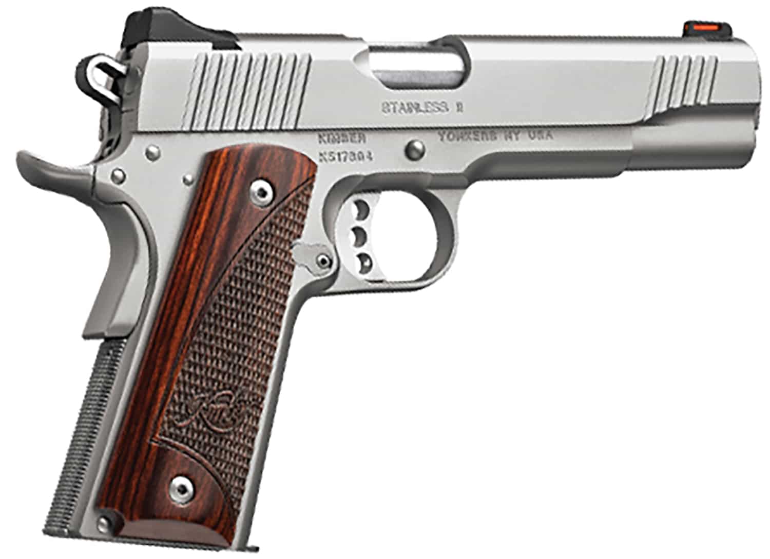 Kimber Mfg, Inc 3200385 Stainless II 10mm 8+1 5" Satin Silver Front Serrations Stainless Steel Slide Rosewood with Kimber logo Grip