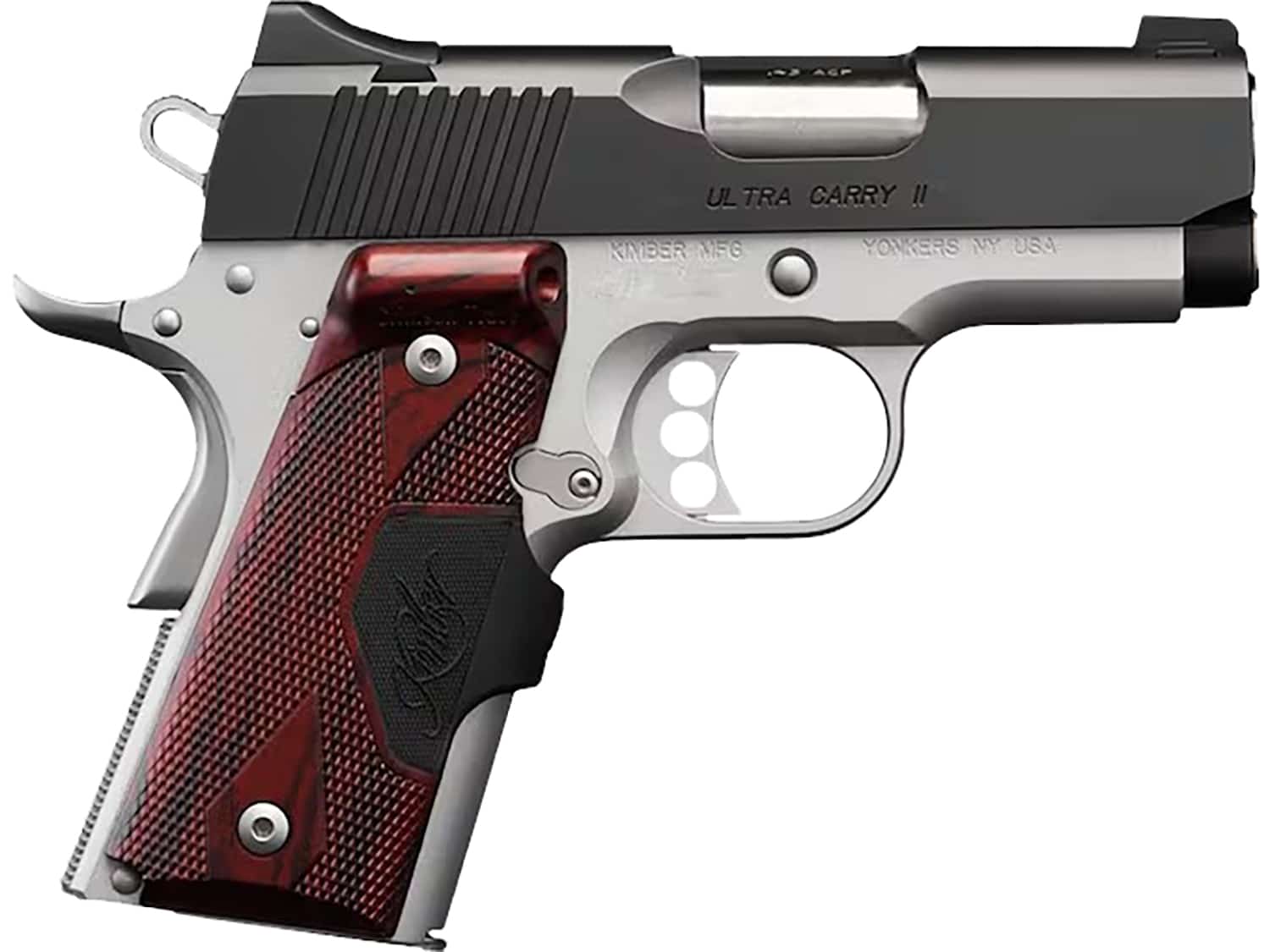 Kimber Mfg, Inc 3200391 Ultra Carry II w/Laser 45 ACP 7+1 3" Stainless Stainless Steel Barrel, Matte Black Brushed Serrated Steel Slide, Matte Silver Aluminum Frame w/Beavertail, Rosewood Grip, Crimson Trace Laser
