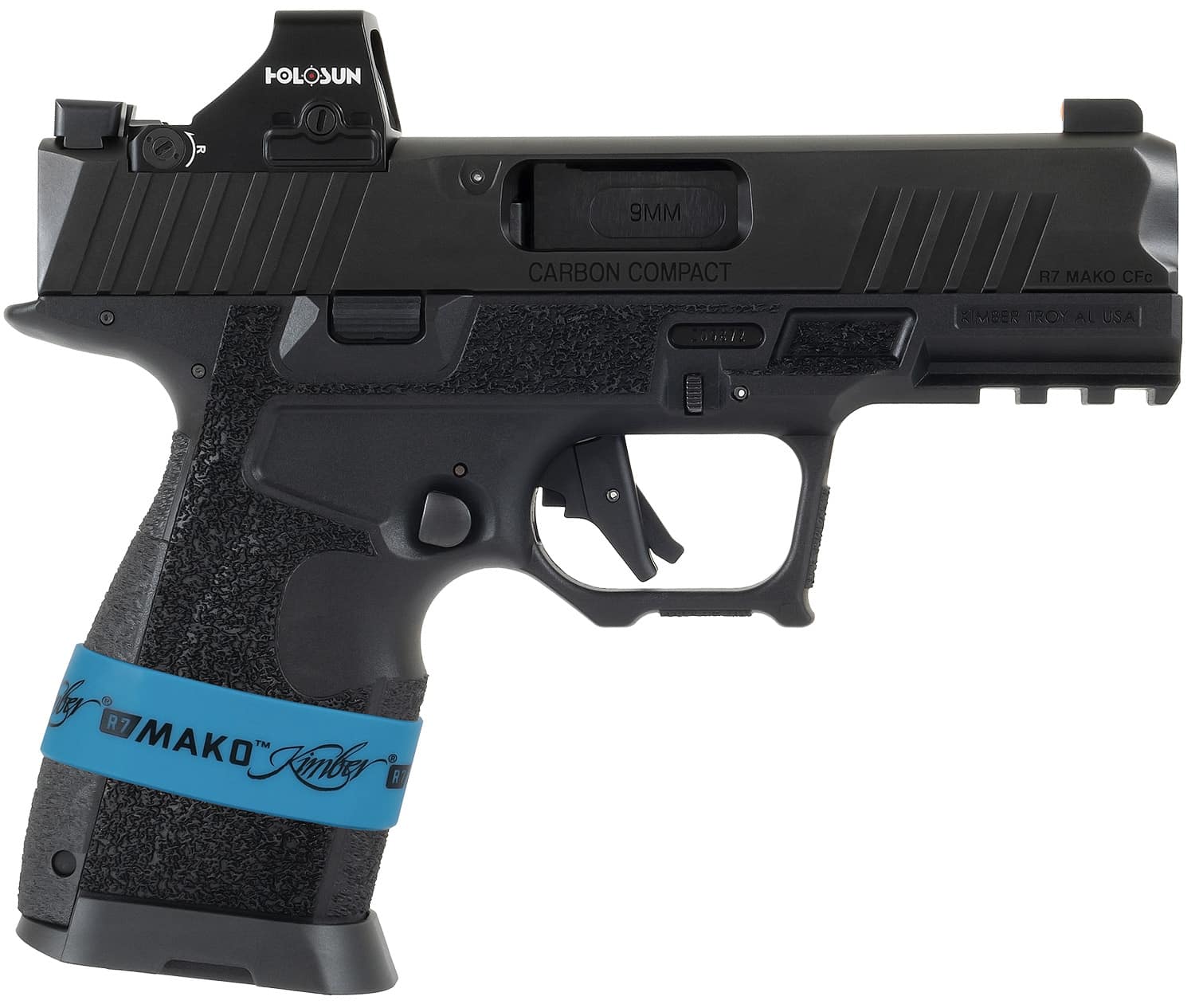 Kimber Mfg, Inc 3800017 R7 Mako Carbon Compact w/Optic Compact Frame 9mm Luger 15+1 3.92" Black DLC Match Grade Barrel, Black FNC Nitride Optic Ready/Serrated Stainless Steel Slide, Black Carbon Fiber w/Picatinny Rail, Holosun HS 407K Red Dot