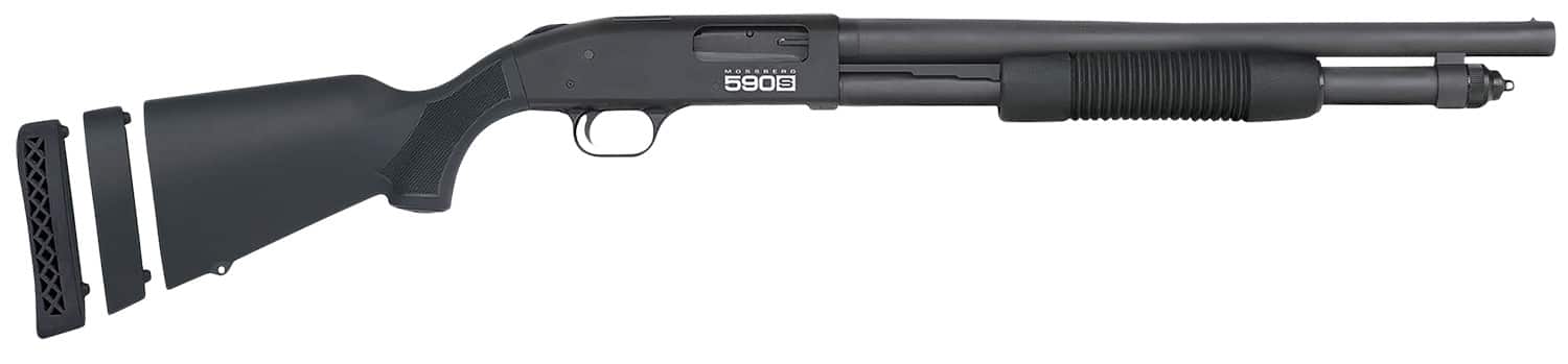 Mossberg 51607 590S Compact 12 Gauge Pump 3" 5+1 18.50" Matte Blued Steel Barrel, Black Drilled & Tapped Receiver, Adjustable LOP Black Synthetic Stock