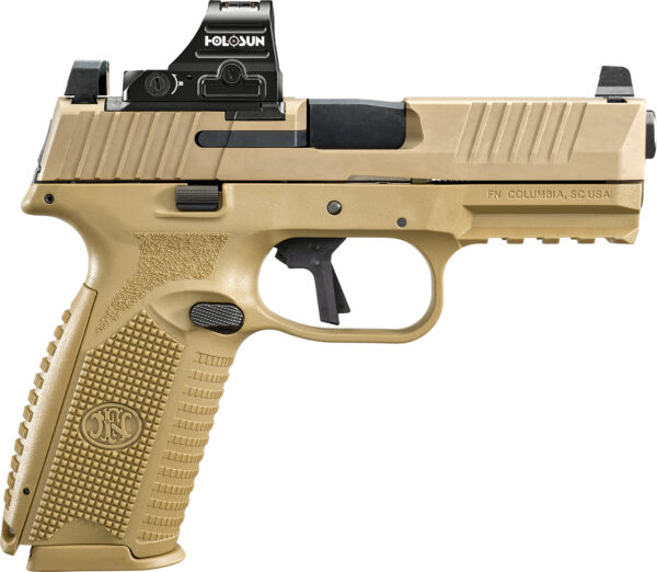 FN 66101925 509 MRD w/Optic Full Size Frame 9mm Luger 17+1 4.50" Black Stainless Steel Barrel, Flat Dark Earth PVD Optic Cut/Serrated Stainless Steel Slide, Flat Dark Earth Polymer Frame w/Picatinny Rail & Grip, Holosun 407C Red Dot, Ambidextrous
