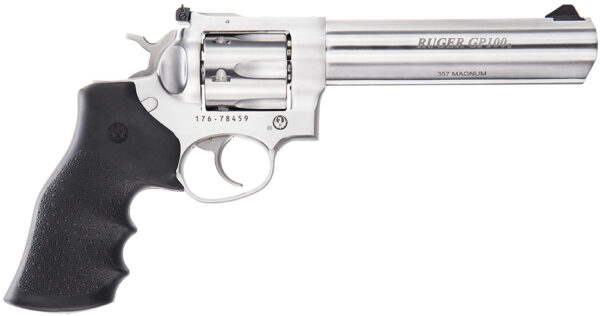 Ruger 1707 GP100 Medium Frame 357 Mag 6rd 6" Satin Stainless Steel Barrel, Cylinder & Frame, Hogue Monogrip, Transfer Bar Safety, Exposed Hammer