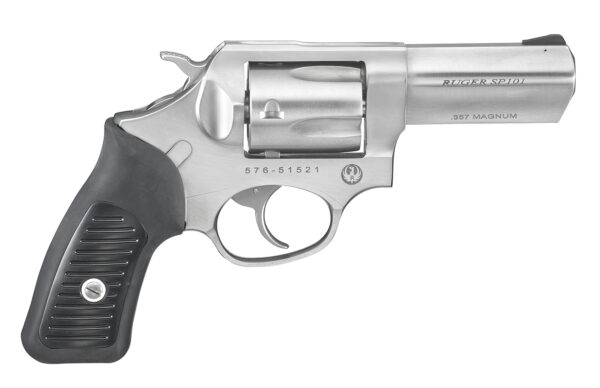 Ruger 5719 SP101 357 Mag 5rd 3.10" Satin Stainless Steel Barrel, Cylinder & Frame, Black Rubber Grip, Transfer Bar Safety, Exposed Hammer