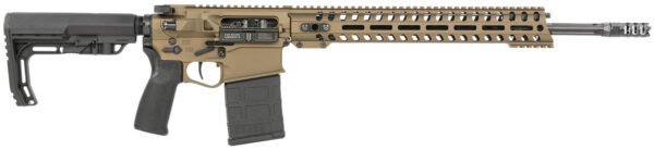 Patriot Ordnance Factory 01807 Revolution PD 308 Win 20+1 18.50" Black Nitride Steel Threaded Barrel, Burnt Bronze Cerakote Picatinny Rail Aluminum Receiver, M-LOK Handguard, 6 Position MFT Minimalist Black Synthetic Stock, Black Polymer Grip
