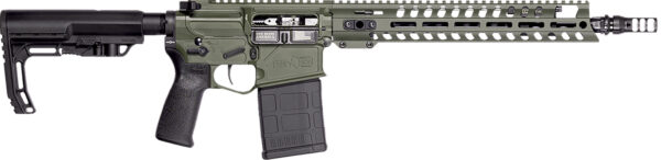 Patriot Ordnance Factory 02065 Rogue 308 Win 20+1 13.75" Black Nitride Steel Threaded Barrel, Olive Dark Green Cerakote Picatinny Rail Aluminum Receiver, 13" M-LOK Handguard, 6 Position MFT Minimalist Black Synthetic Stock, Black Polymer Grip