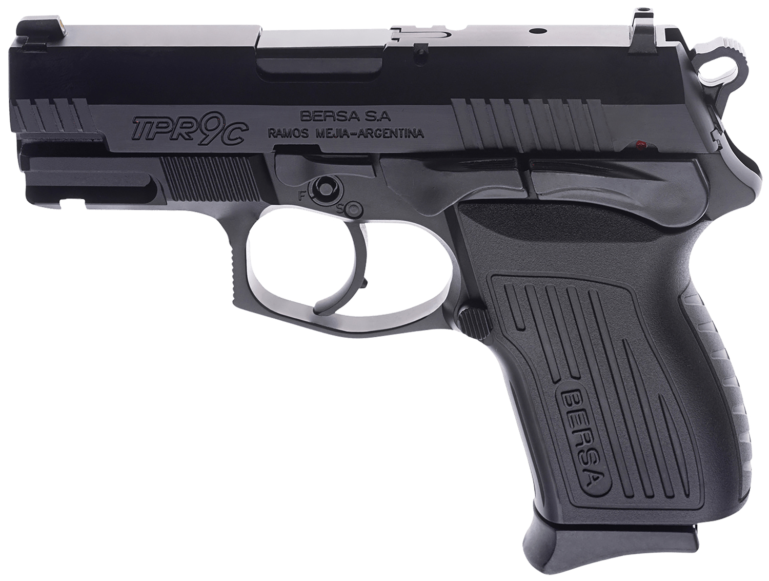 Bersa TPR9CM TPRC Compact Frame 9mm Luger 13+1, 3.25" Black Manual Barrel, Matte Black Serrated Steel Slide & Aluminum Frame, Ambidextrous