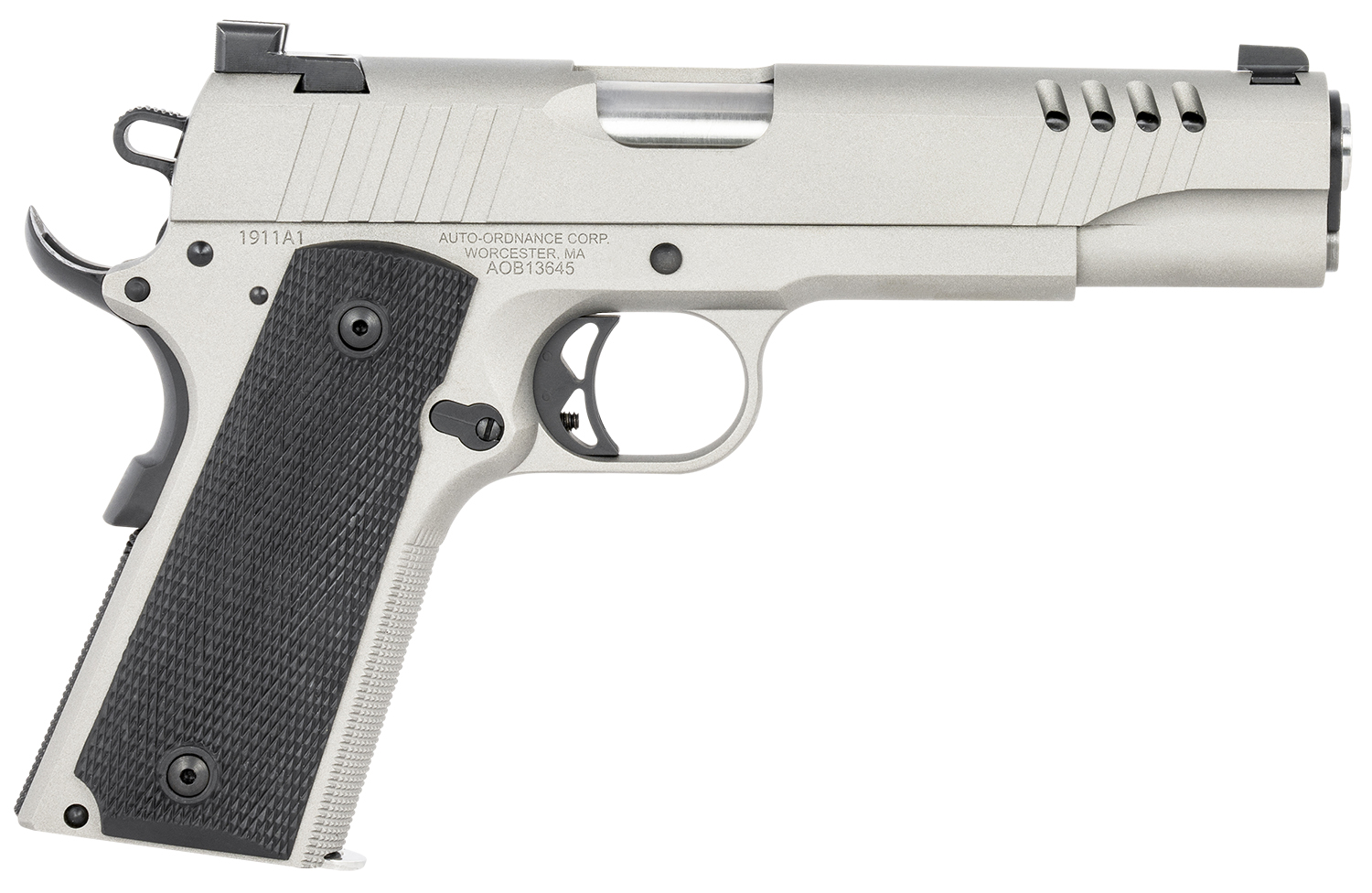 Auto-Ordnance 1911TCAC6 1911 Full Size Frame 45 ACP 7+1, 5" Stainless Steel Barrel, Savage Cerakote Serrated w/Slide Cuts Stainless Steel Slide, Savage Cerakote Stainless Steel Frame w/Beavertail, Gray G10 Grip, Thumb/Grip/Firing Pin Safety, Right Hand