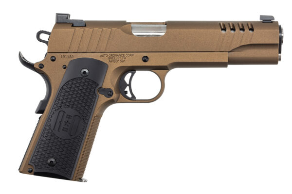 Auto-Ordnance 1911TCAC10 1911 Full Size Frame 45 ACP 7+1, 5" Stainless Steel Barrel, Burnt Bronze Cerakote Serrated w/Slide Cuts Stainless Steel Slide, Burnt Bronze Cerakote Stainless Steel Frame w/Checkered Front Strap & Beavertail, Armor Black Cerakote