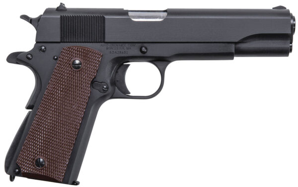 Auto-Ordnance 1911BKO 1911 45 ACP 7+1 5" Stainless Steel Barrel, Matte Black Serrated Carbon Steel Slide, Matte Black Carbon Steel Frame w/Beavertail, Brown Checkered Polymer Grip, Manual Thumb Safety, Right Hand
