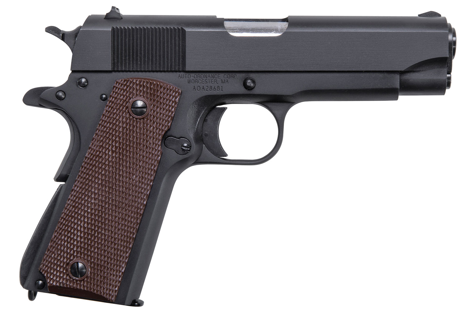 Auto-Ordnance 1911BKOC 1911 A1 Commander 45 ACP 7+1, 4.25" Stainless Steel Barrel, Matte Black Serrated Carbon Steel Slide & Frame w/Beavertail, Brown Checkered Polymer Grip, Firing Pin/Grip/Manual Safety