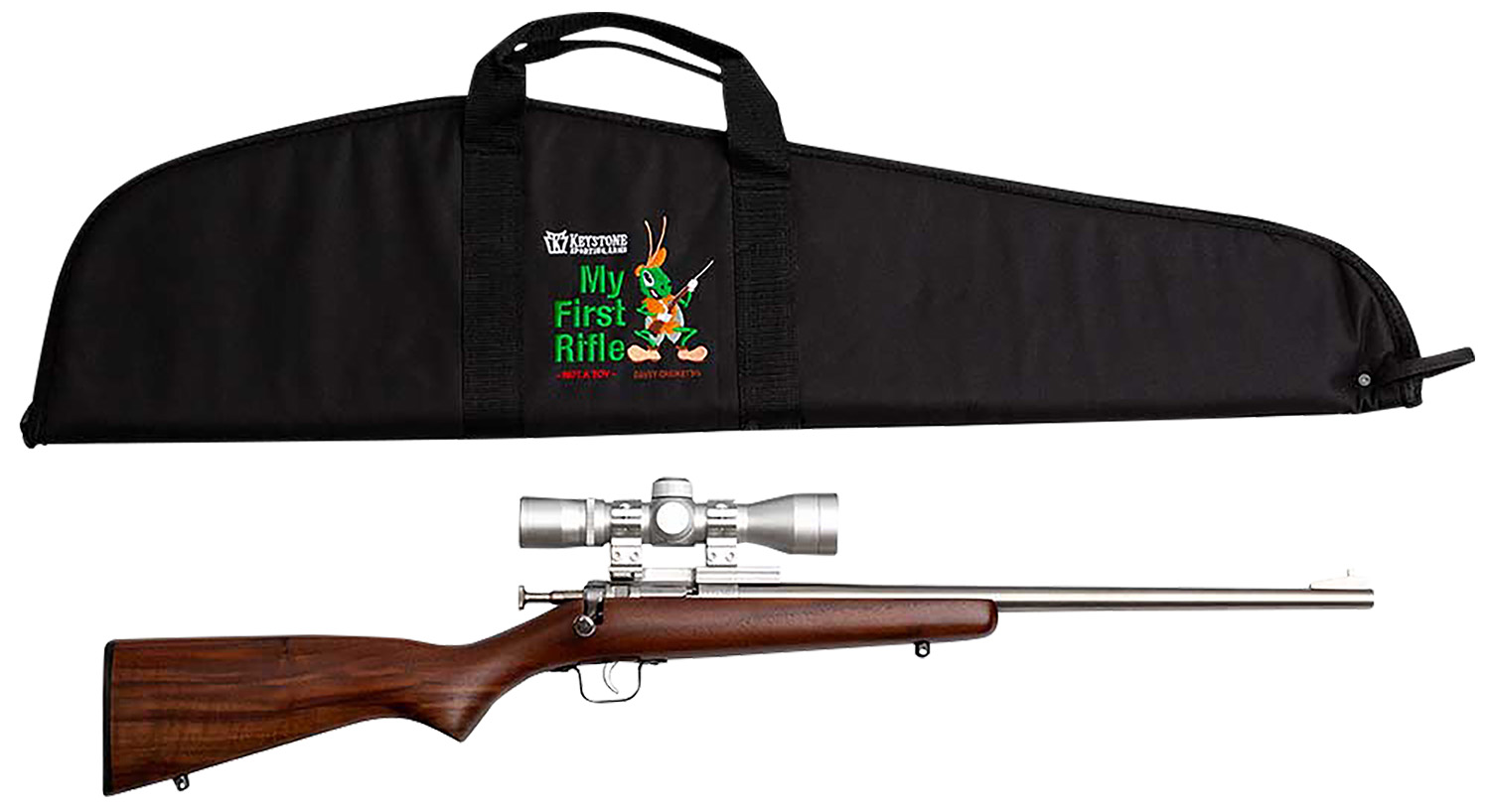Crickett KSA2238BSC My First Rifle Package 22 S/L/LR Single Shot 16.10" Stainless Steel Barrel & Receiver, American Walnut Fixed Stock, 4x32 Scope