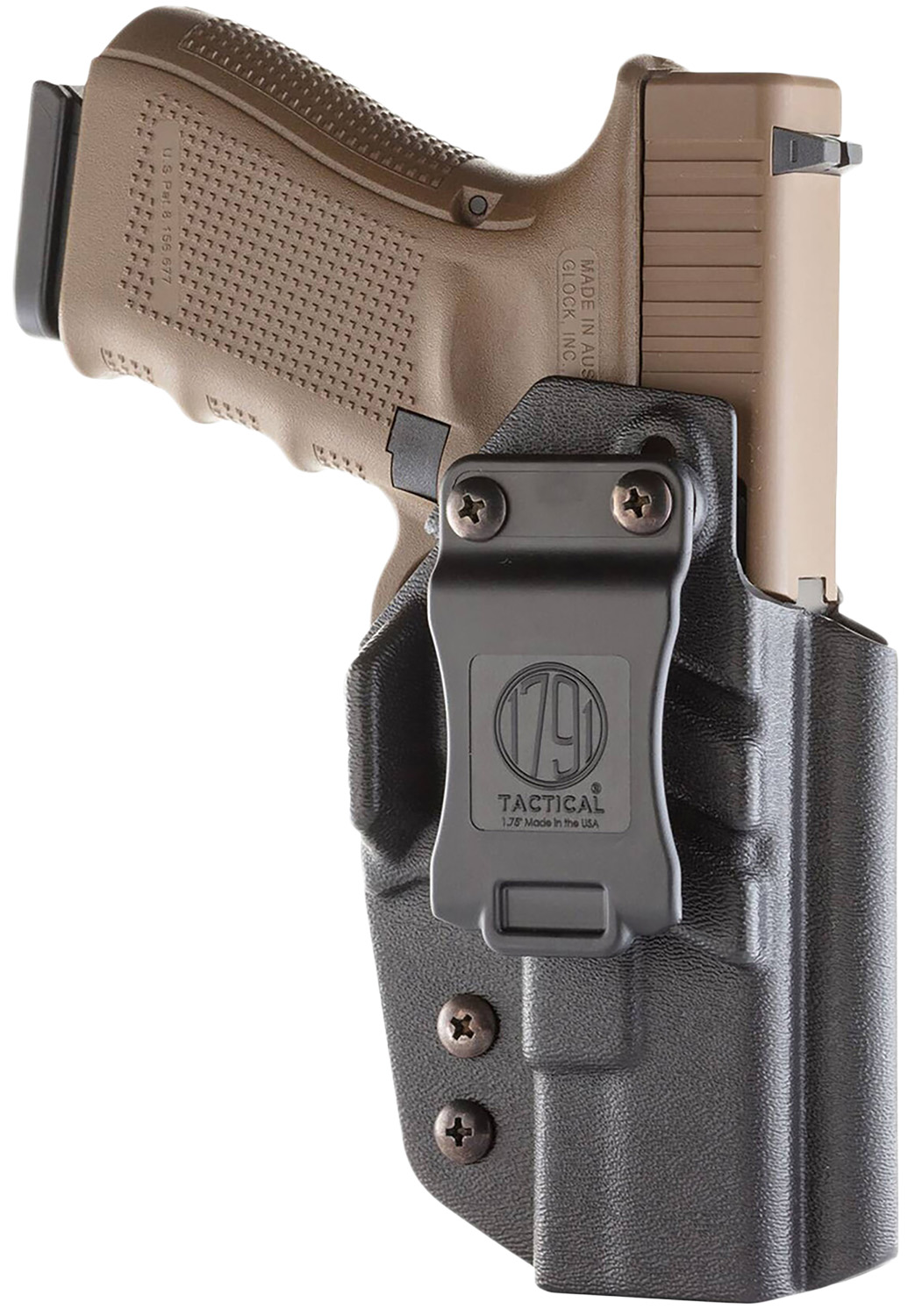 1791 Gunleather TACIWBGLOCKBLKR Tactical Kydex IWB Black Kydex Belt Clip Compatible w/Glock Right Hand