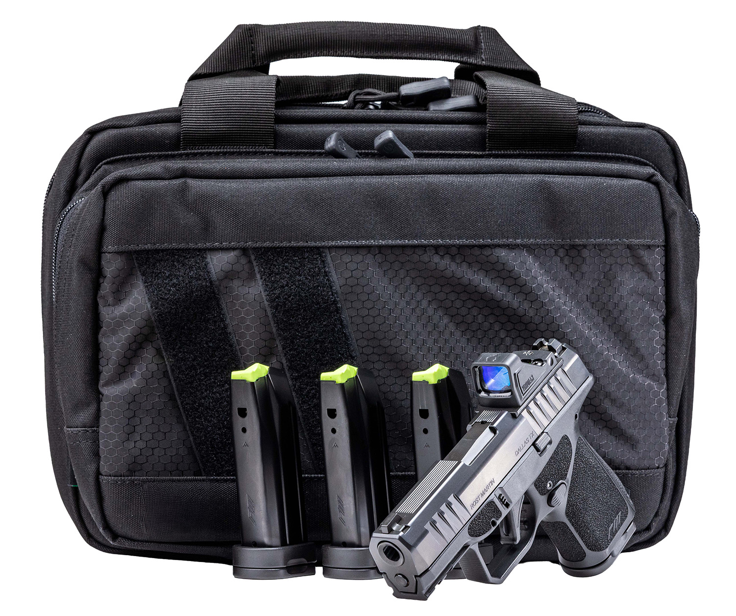 Rost Martin RM1SBLKOSP10CA-P RM1S Bundle *CA Compliant Sub-Compact 9mm Luger 10+1 3.60" Black Match Grade Barrel, Black Nitron Steel Optic Serrated w/Optic Slide, Black Polymer Frame w/Picatinny Rail, Textured Grip, Viridian RFX-11 Green Dot, RMR Footprin