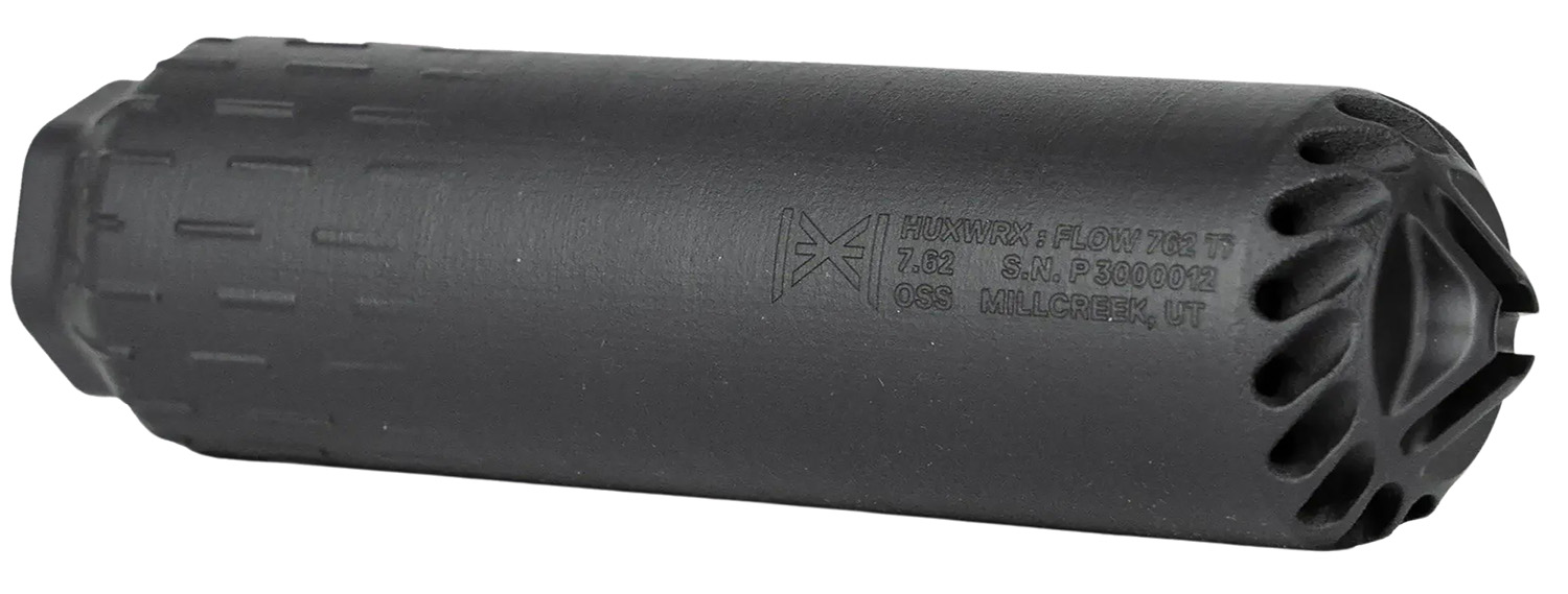 Huxwrx 2748 FLOW 762 TI 30 Cal (7.62mm), 6.70" Long 1.80" Diameter, Black Titanium, 5/8"-24 tpi DT Mount