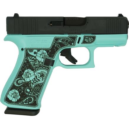 Glock 43X "Robin's Egg Blue Rose" Frame Handgun 9mm Luger 10rd Magazines(2) 3.4" Barrel Accessory Rail USA Made0