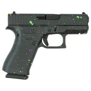 Glock 43X multi-color paint splatter close-up right