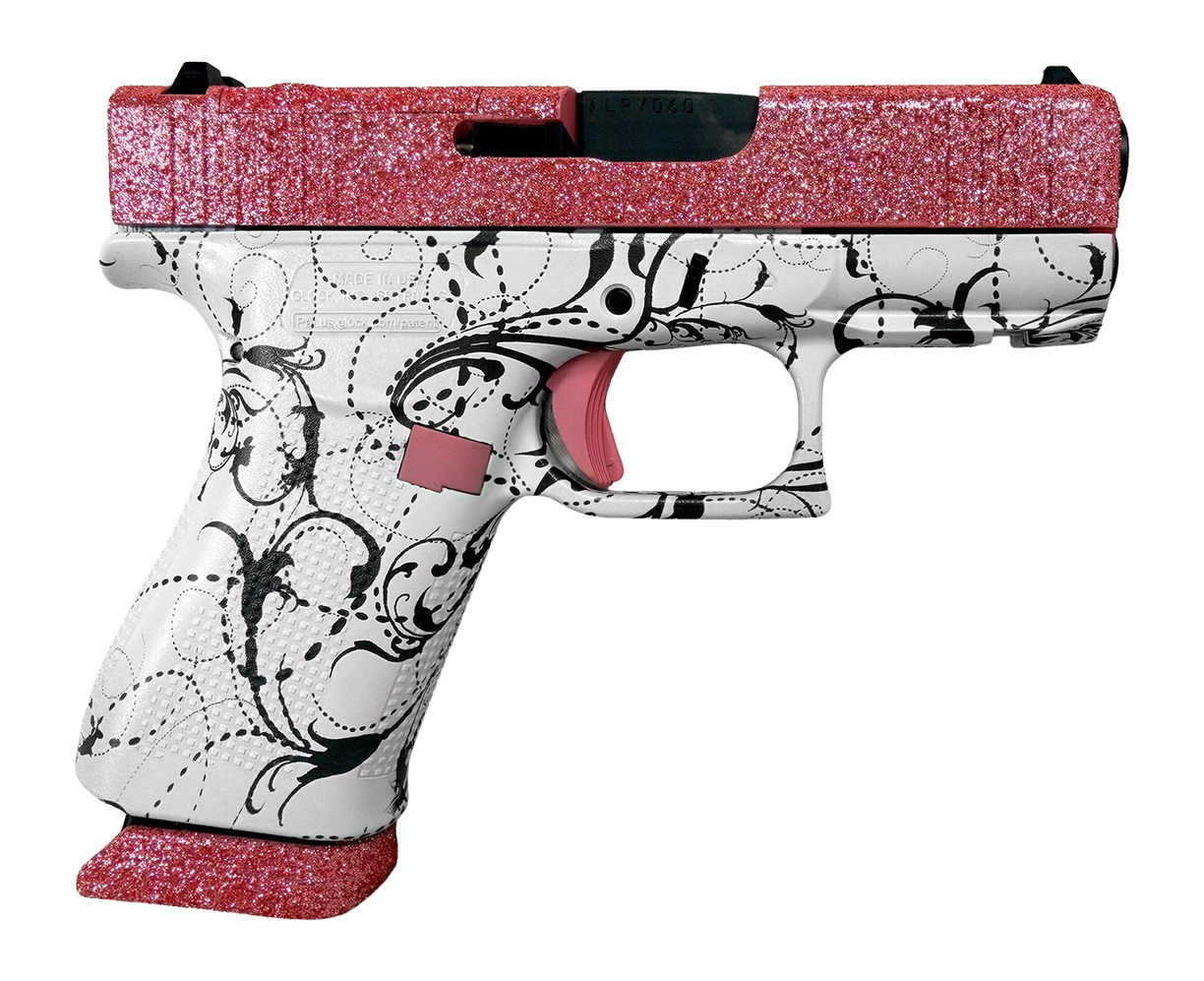 Glock UX4350204NR15BGPOR G43X 9mm Luger 15+1 3.41" Black GMB Barrel, Glamour Glock Pink Cerakote Steel Optic Ready Slide, Black & White Paisley Polymer Frame w/Accessory Rail, Ambidextrous