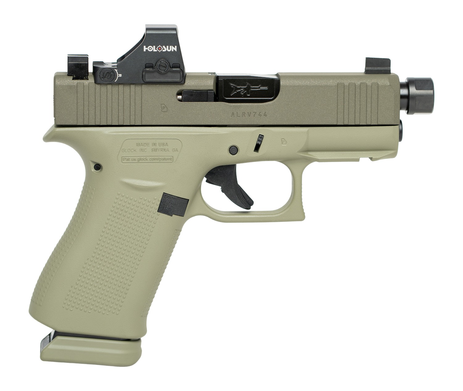 Glock UX4350204NR15ORNINO2G G43X w/Optic 9mm Luger 15+1 3.41" Black Threaded Barrel Olive Green Cerakote Steel Serrated w/Holosun HS 407K Red Dot Slide, Olive Green Polymer Frame w/Accessory Rail, Ambidextrous